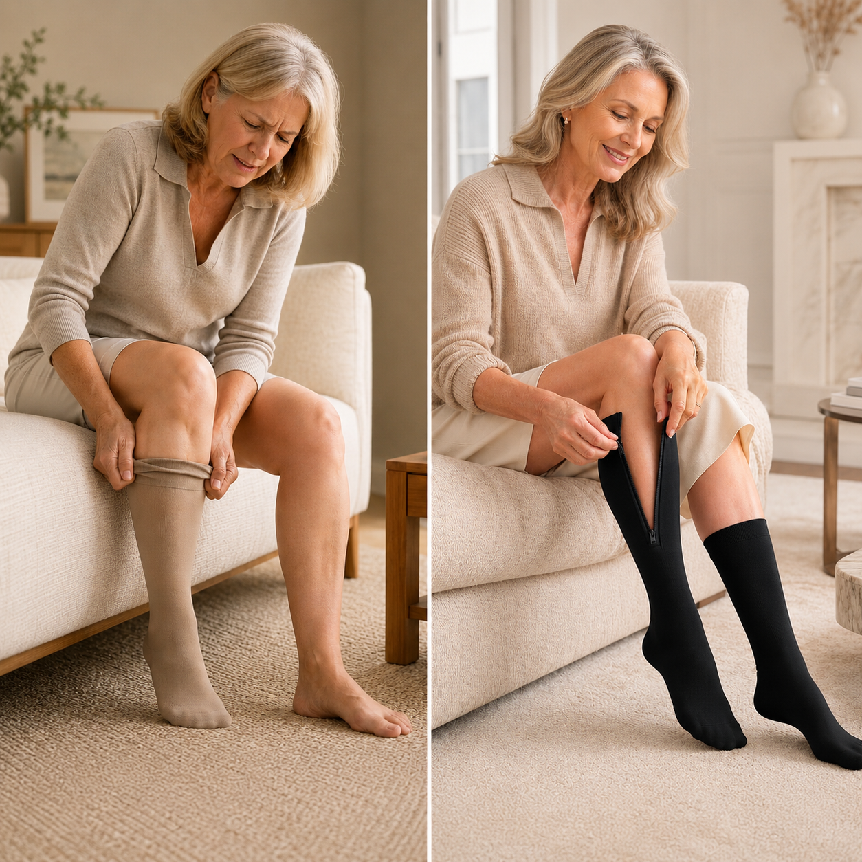 Chaussettes de contention à fermeture éclair