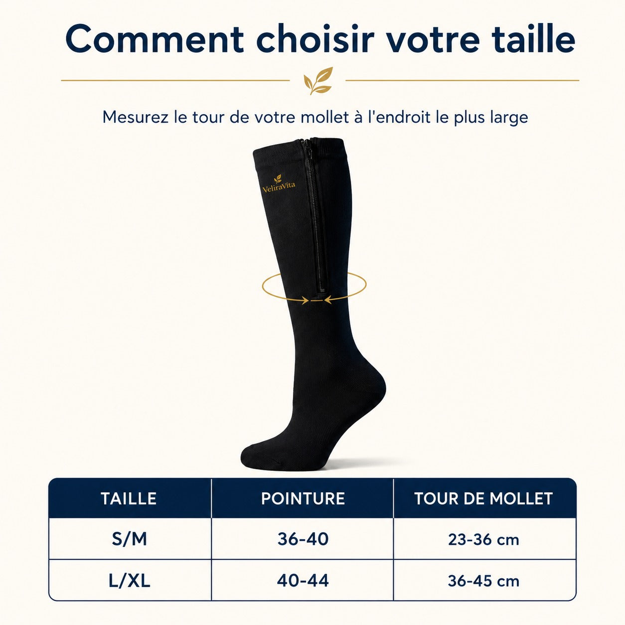 Chaussettes de contention à fermeture éclair